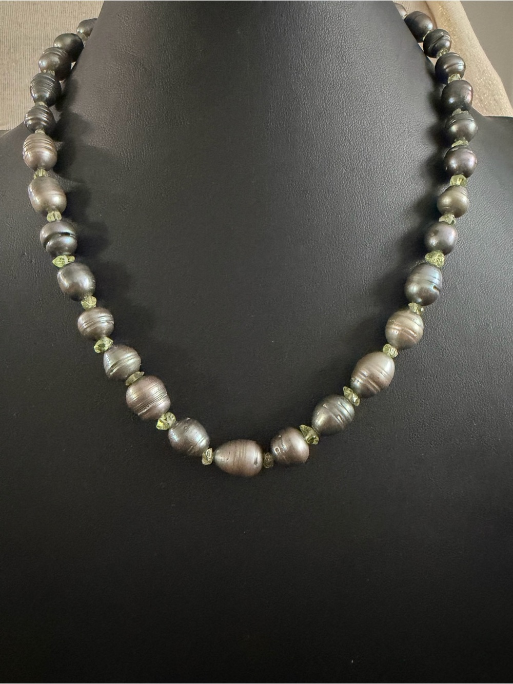 Vintage AIL Freshwater Pearl Necklace with Olive Peridot Accents